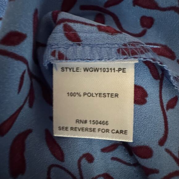 41 Hawthorn Tiffiny Blouse XS Petite NWT Blue Burgundy Tulip Sleeve Split Neck - Picture 7 of 8